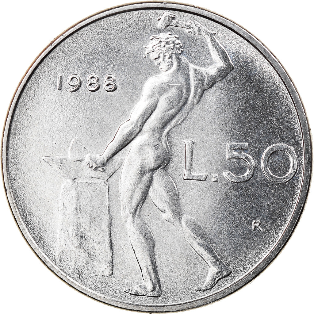 Moneta, Italia, 50 Lire, 1988, Rome, SPL, Acciaio inossidabile, KM:95.1