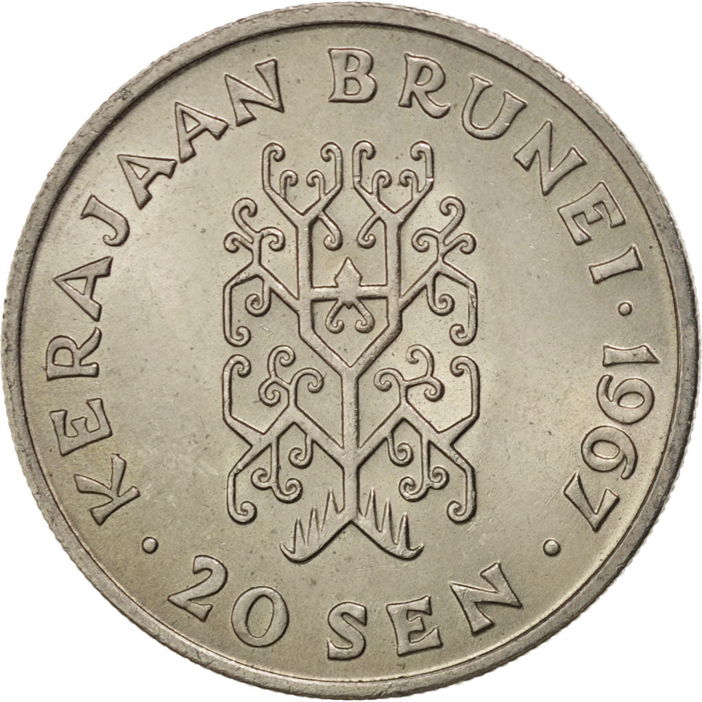 BRUNEI, 20 Sen, 1967, KM #7, MS(63), Copper-Nickel, 23.5, 5.71