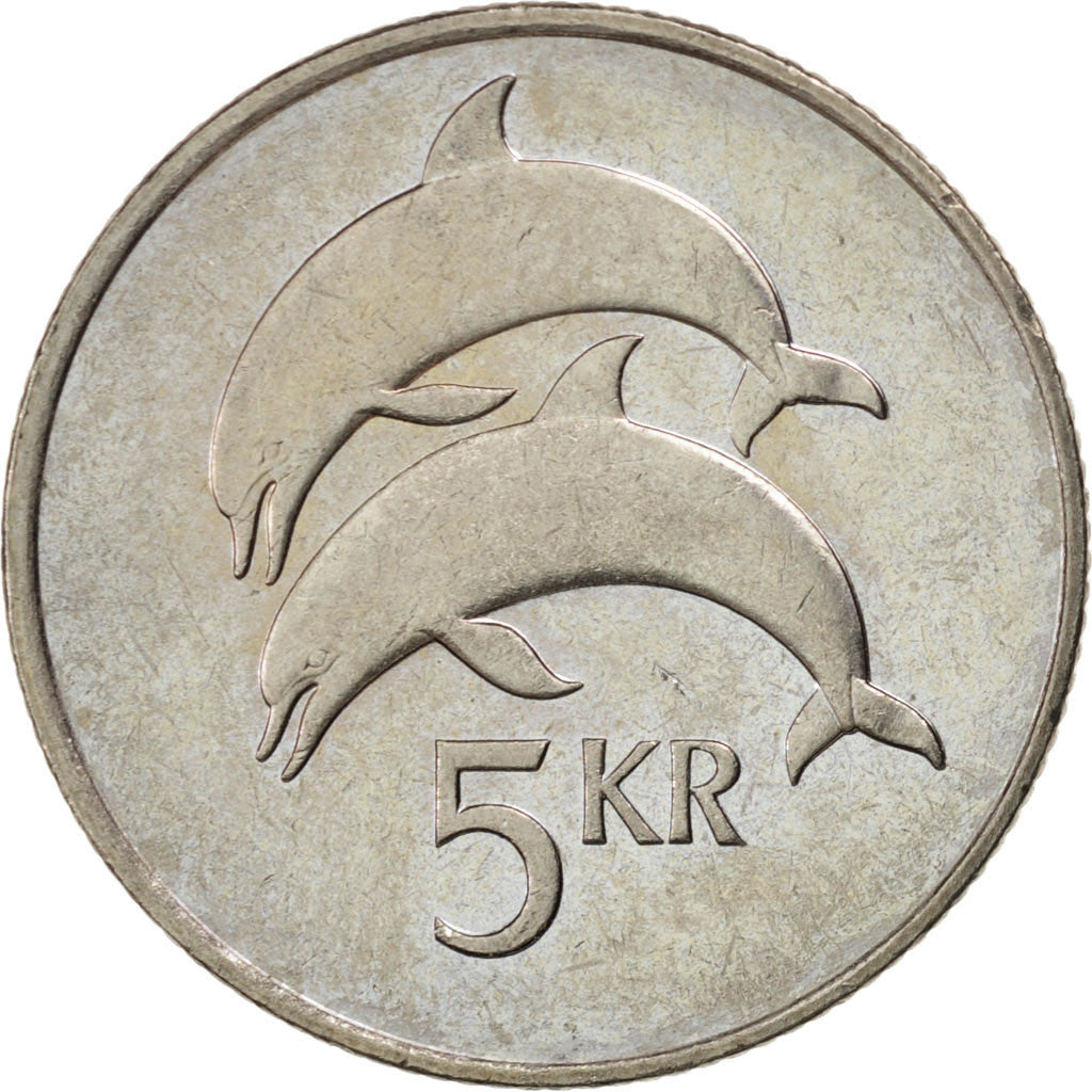 ICELAND, 5 Kronur, 1992, KM #28, AU(55-58), Copper-Nickel, 24.5, 6.45