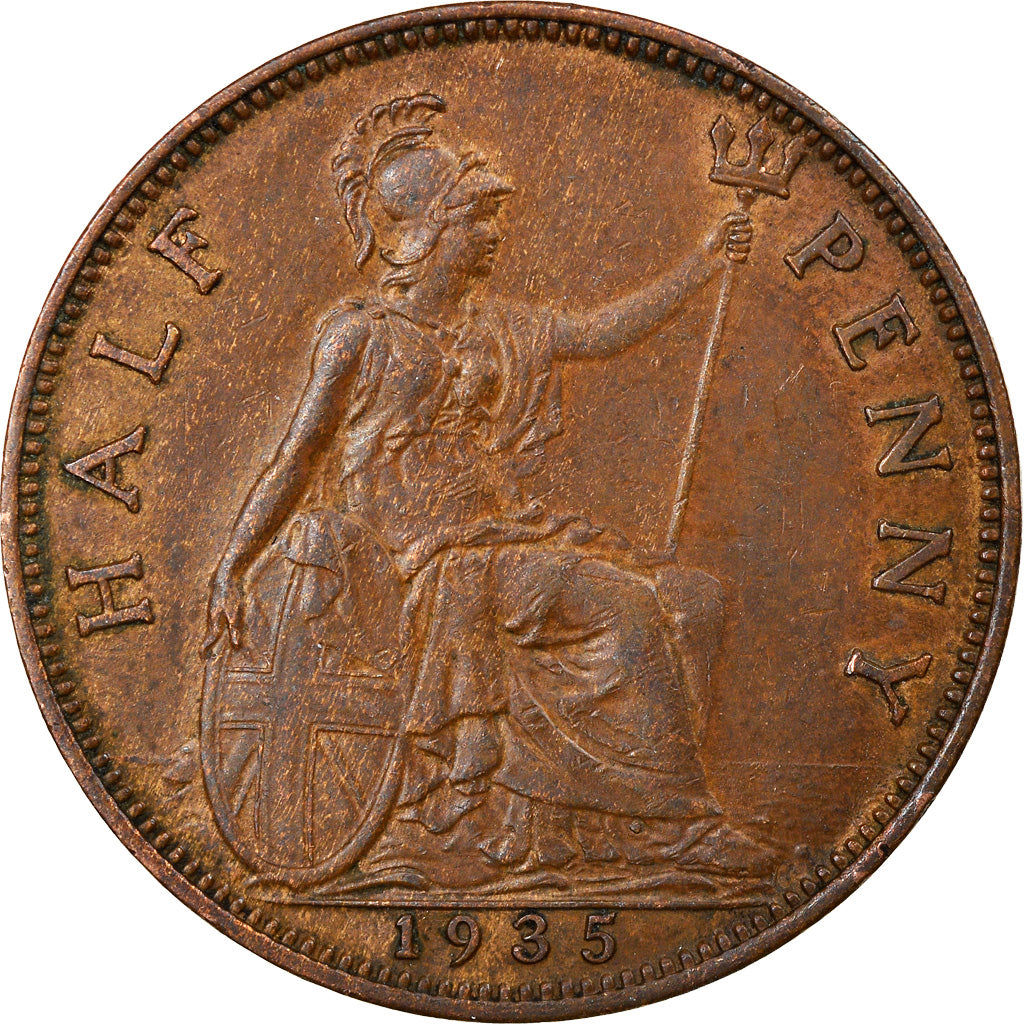 Coin, Great Britain, George V, 1/2 Penny, 1935, AU(50-53), Bronze, KM:837
