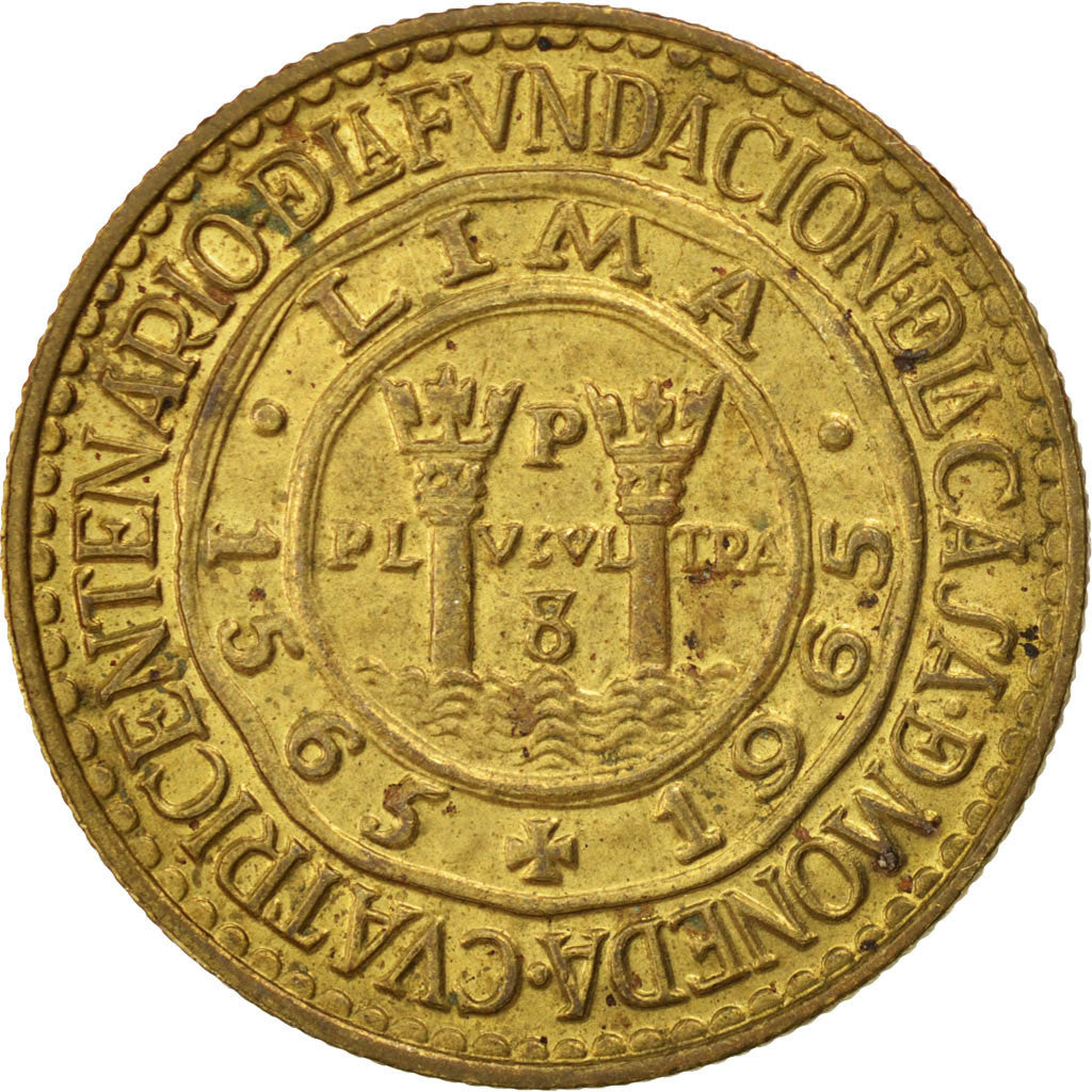 PERU, Sol, 1965, KM #240, AU(50-53), Brass, 28, 9.03