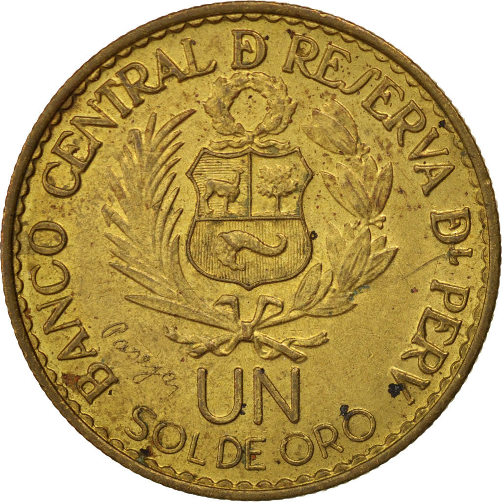 PERU, Sol, 1965, KM #240, AU(50-53), Brass, 28, 9.03