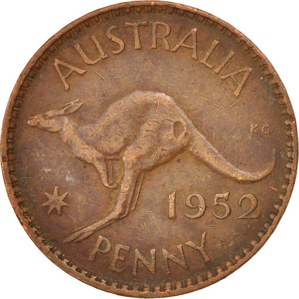 AUSTRALIA, Penny, 1952, KM #43, EF(40-45), Bronze, 31, 9.37