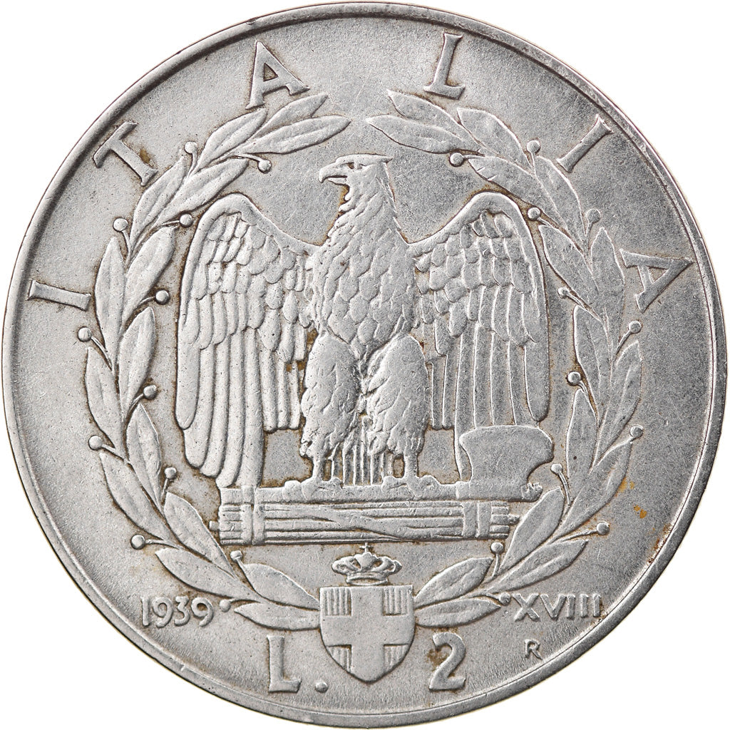 Coin, Italy, Vittorio Emanuele III, 2 Lire, 1939, Rome, AU(50-53), Stainless