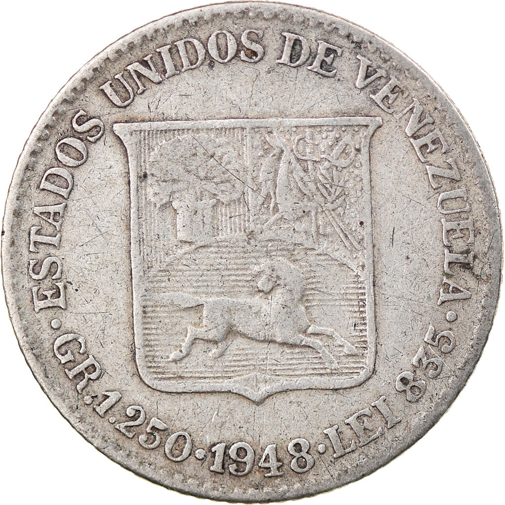 Munten, Venezuela, 25 Centimos, 1948, FR+, Zilver, KM:20