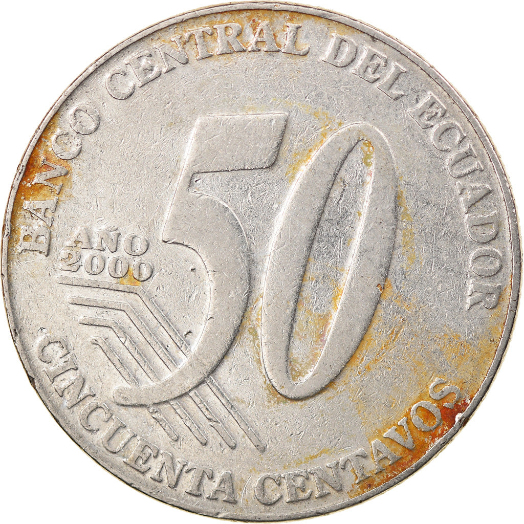 Coin, Ecuador, 50 Centavos, Cincuenta, 2000, VF(30-35), Steel, KM:108
