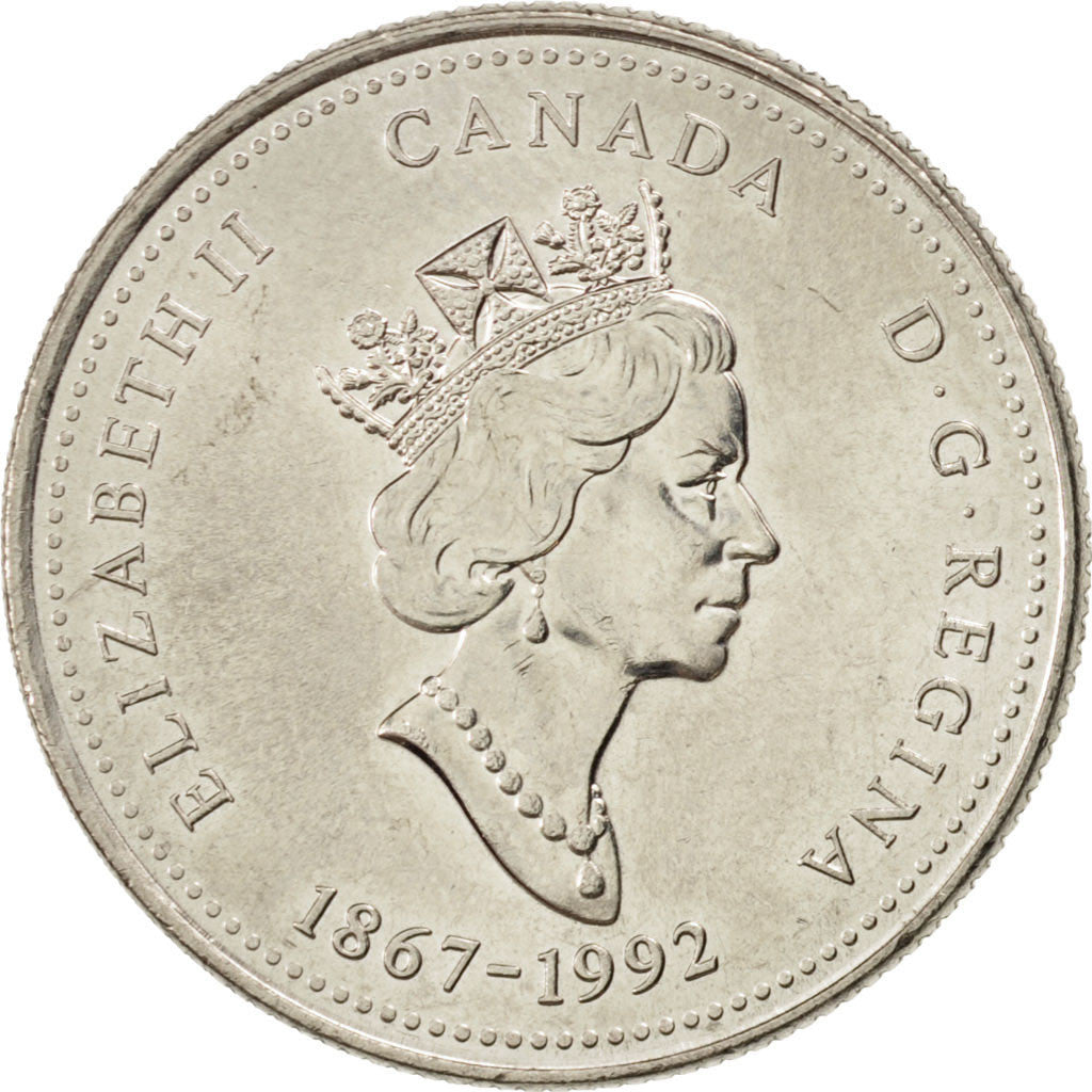 Coin, Canada, Elizabeth II, 25 Cents, 1992, Ottawa, MS(63), Nickel, KM:214