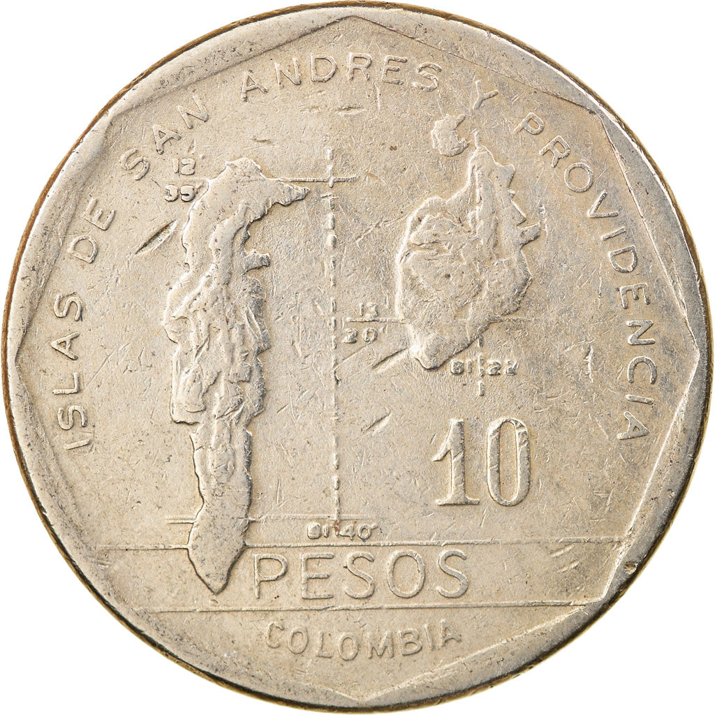 Moneda, Colombia, 10 Pesos, 1988, MBC, Cobre - níquel - cinc, KM:270