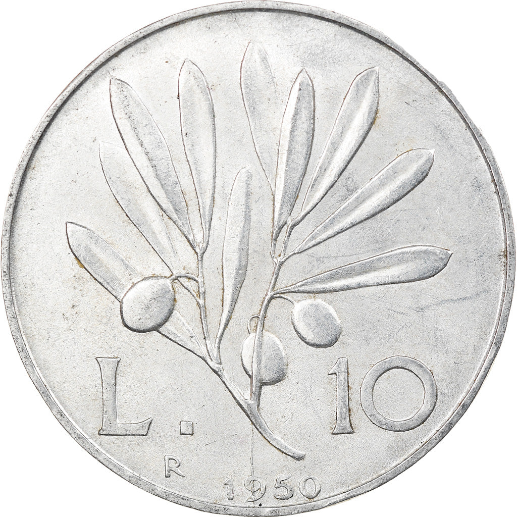 Moneta, Włochy, 10 Lire, 1950, Rome, AU(55-58), Aluminium, KM:90
