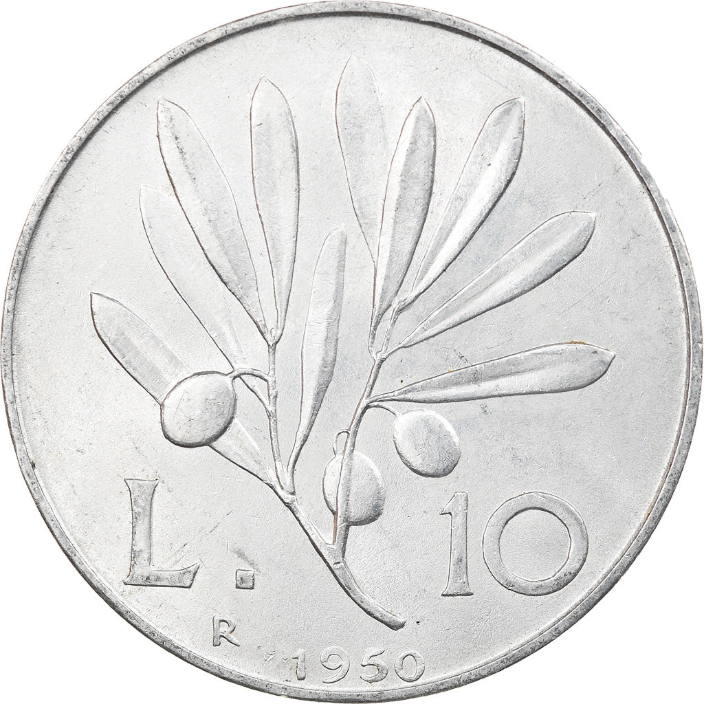 Moneta, Włochy, 10 Lire, 1950, Rome, AU(55-58), Aluminium, KM:90