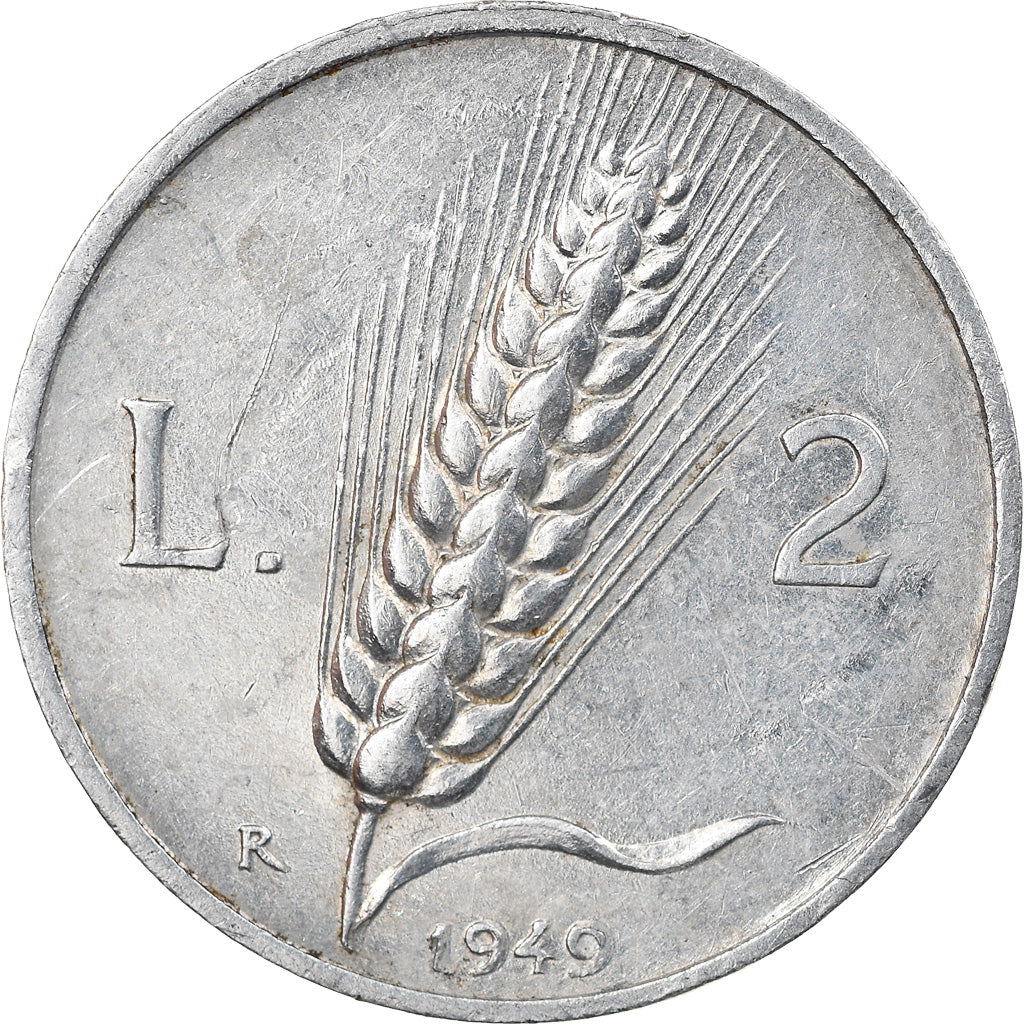 Coin, Italy, 2 Lire, 1949, Rome, AU(55-58), Aluminum, KM:88