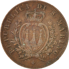 SAN MARINO, 5 Centesimi, 1869, Milan, KM #1, VF(30-35), Copper, 25, 5.01
