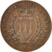 SAN MARINO, 5 Centesimi, 1869, Milan, KM #1, VF(30-35), Copper, 25, 5.01