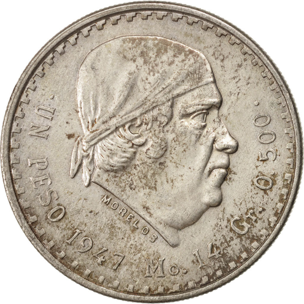 MEXICO, Peso, 1947, Mexico City, KM #456, AU(55-58), Silver, 32, 13.92