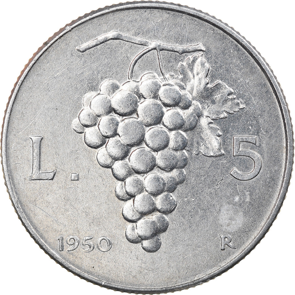Coin, Italy, 5 Lire, 1950, Rome, AU(55-58), Aluminum, KM:89