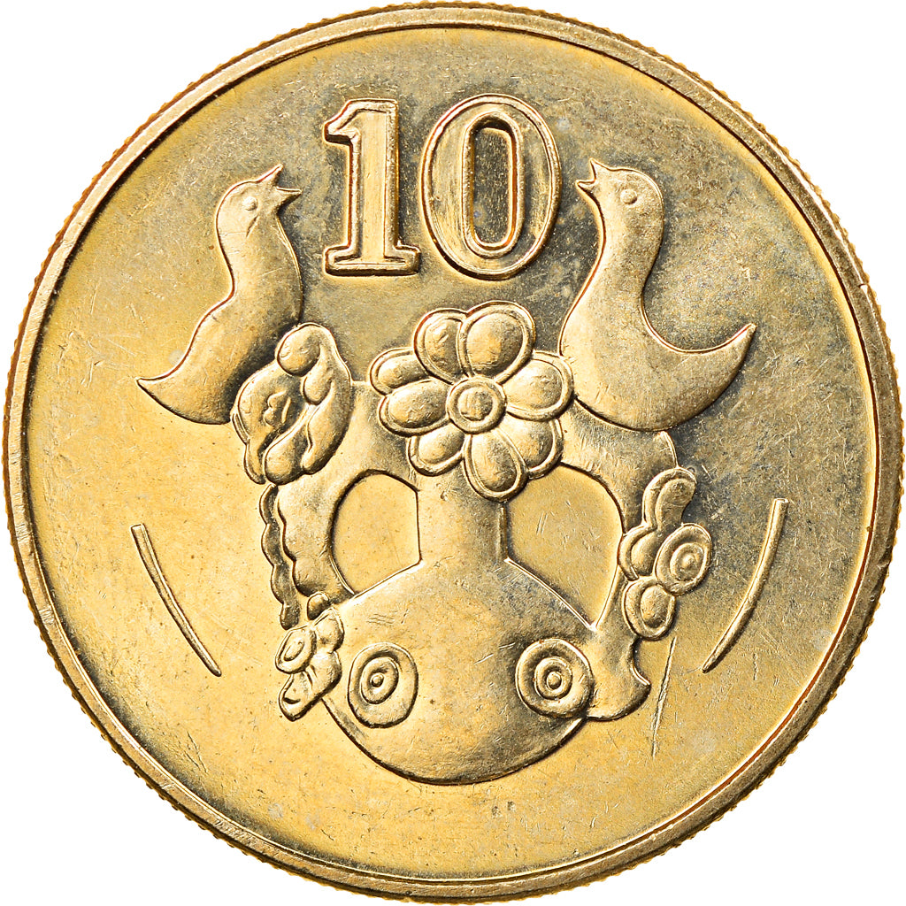 Moeda, Chipre, 10 Cents, 2002, AU(55-58), Níquel-Latão, KM:56.3