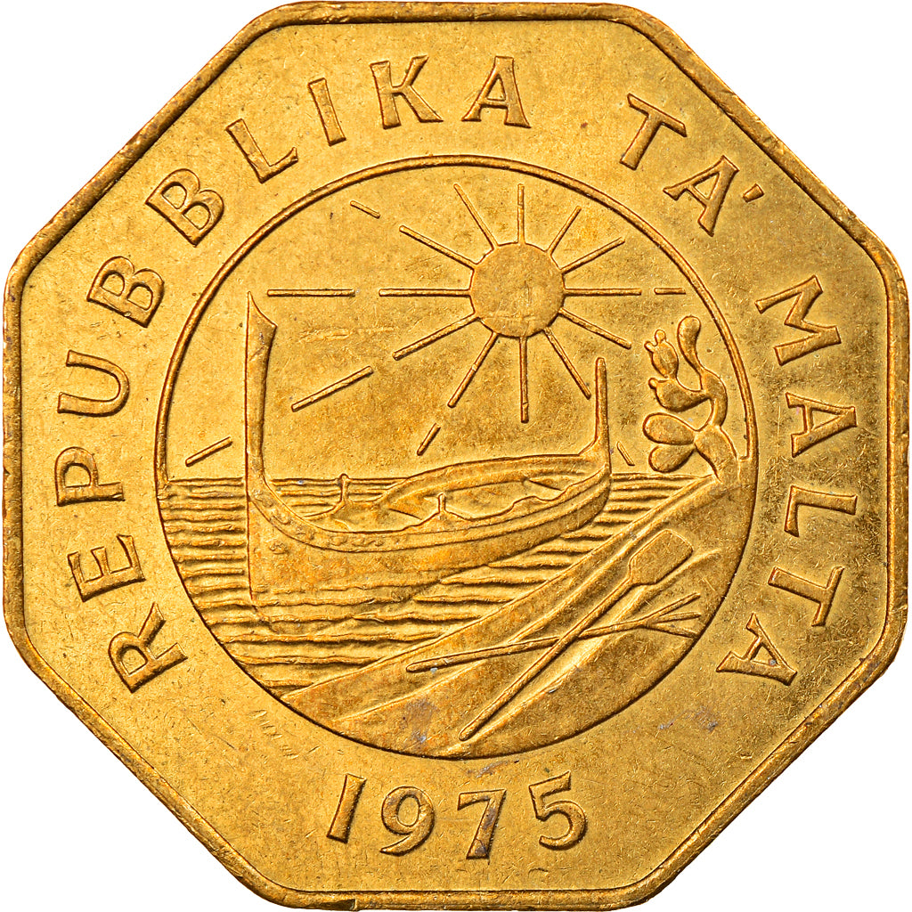 Coin, Malta, 25 Cents, 1975, British Royal Mint, AU(55-58), Brass, KM:29