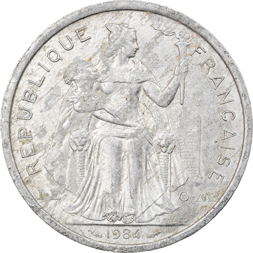 Moneda, Polinesia francesa, 2 Francs, 1984, Paris, BC+, Aluminio, KM:10