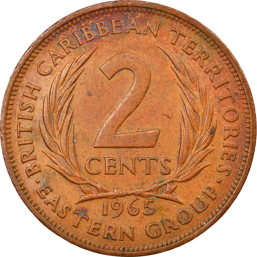 Moneta, Stati dei Caraibi Orientali, Elizabeth II, 2 Cents, 1965, BB, Bronzo