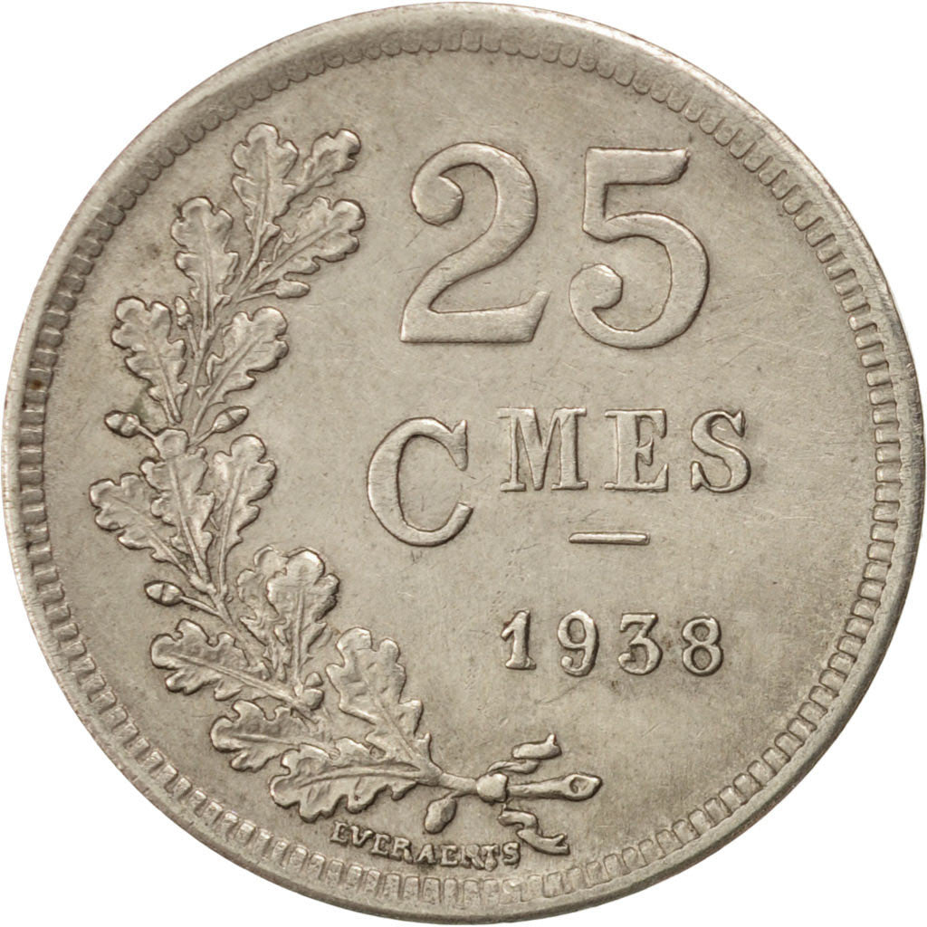 Coin, Luxembourg, Charlotte, 25 Centimes, 1938, AU(50-53), Copper-nickel