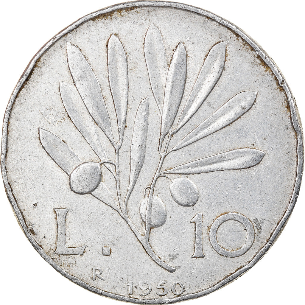 Moneta, Włochy, 10 Lire, 1950, Rome, VF(20-25), Aluminium, KM:90