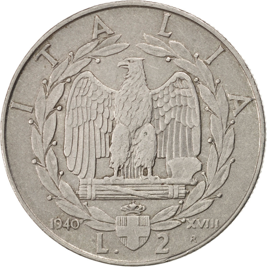 ITALY, 2 Lire, 1940, Rome, KM #78b, EF(40-45), Stainless Steel, 29, 9.92