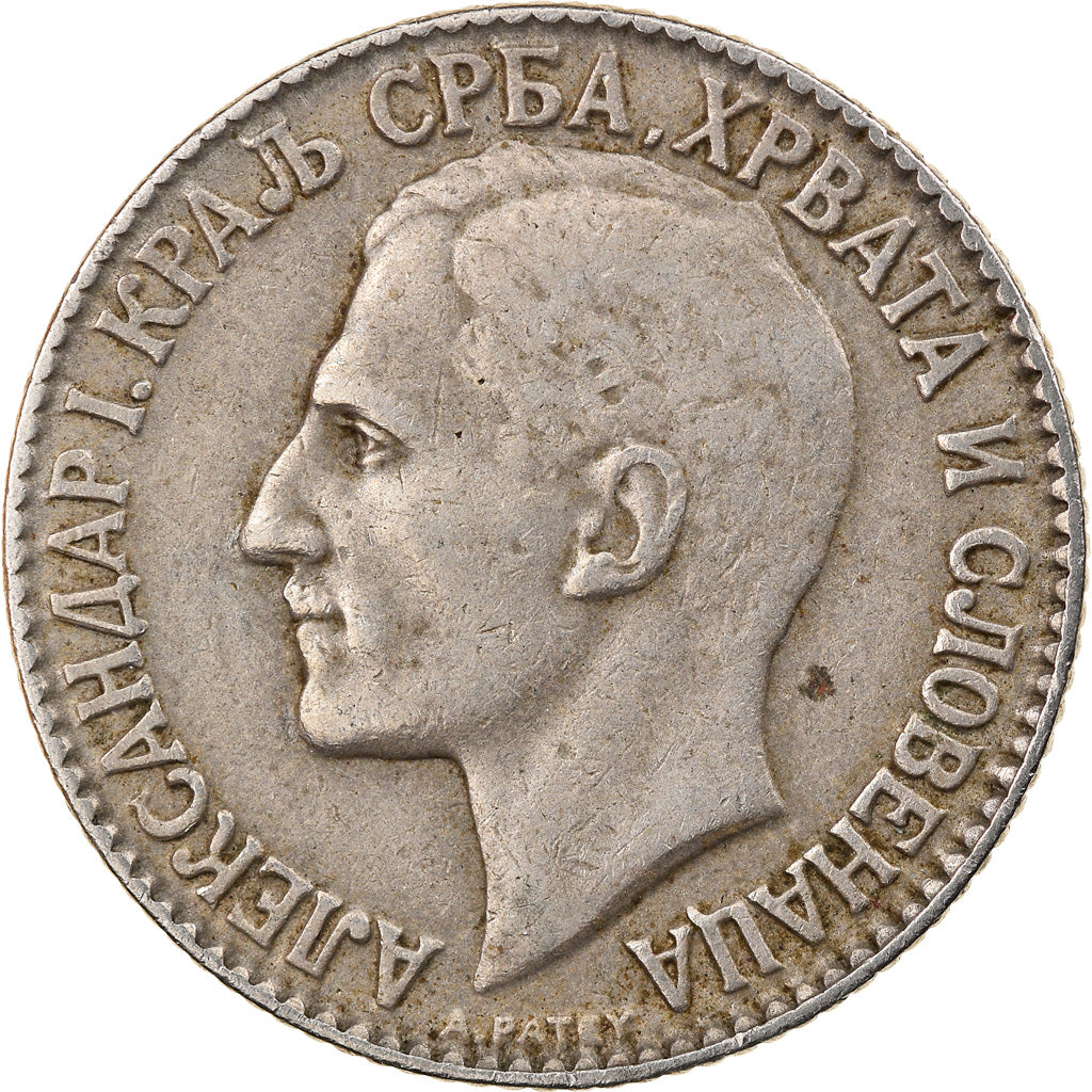 Moneta, Iugoslavia, Alexander I, 2 Dinara, 1925, Poissy, BB, Nichel-bronzo, KM:6