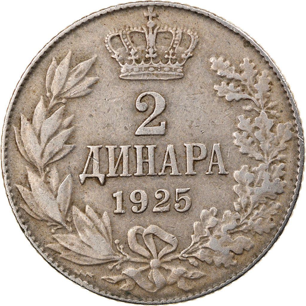 Moneta, Iugoslavia, Alexander I, 2 Dinara, 1925, Poissy, BB, Nichel-bronzo, KM:6
