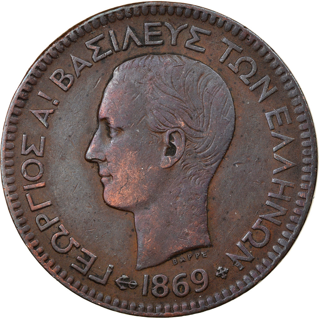 Monnaie, Grèce, George I, 10 Lepta, 1869, Strassburg, TB+, Cuivre, KM:43