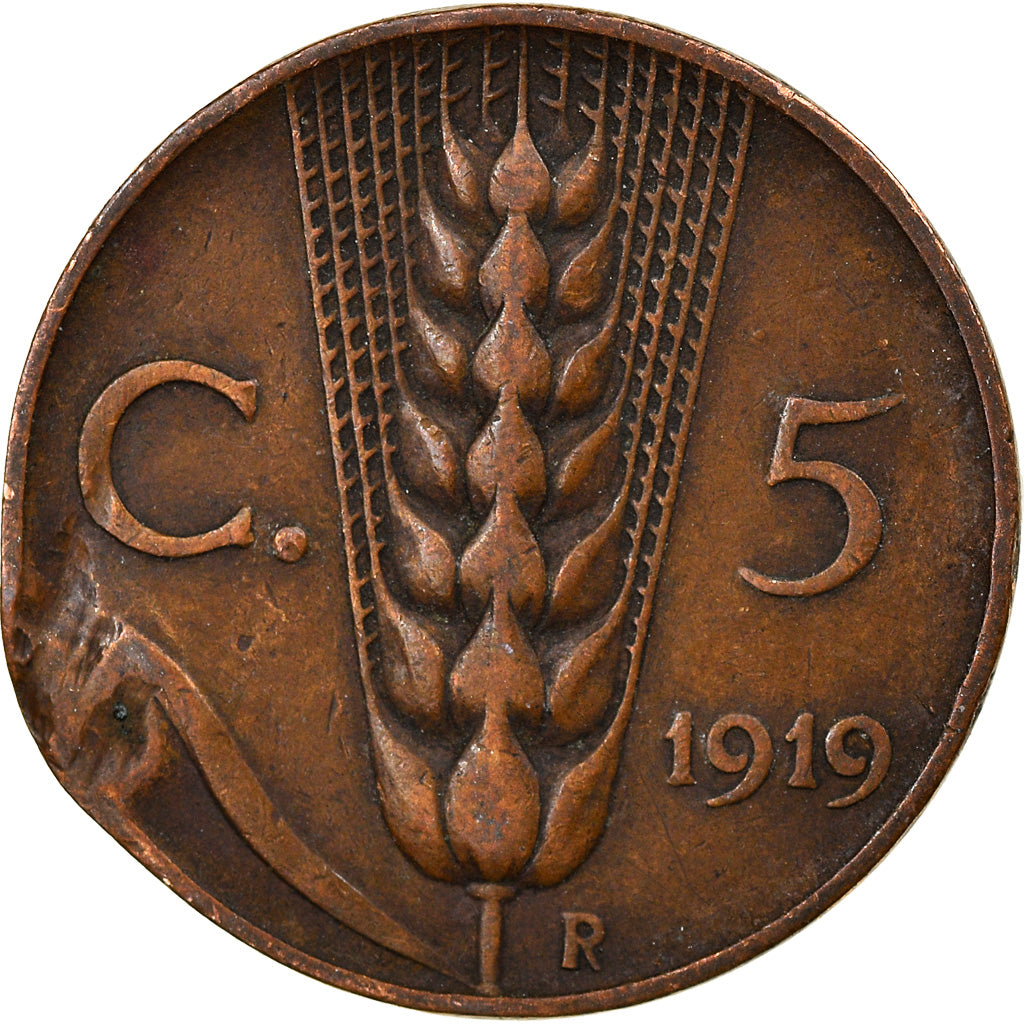 Moneda, Italia, Vittorio Emanuele III, 5 Centesimi, 1919, Rome, BC+, Bronce
