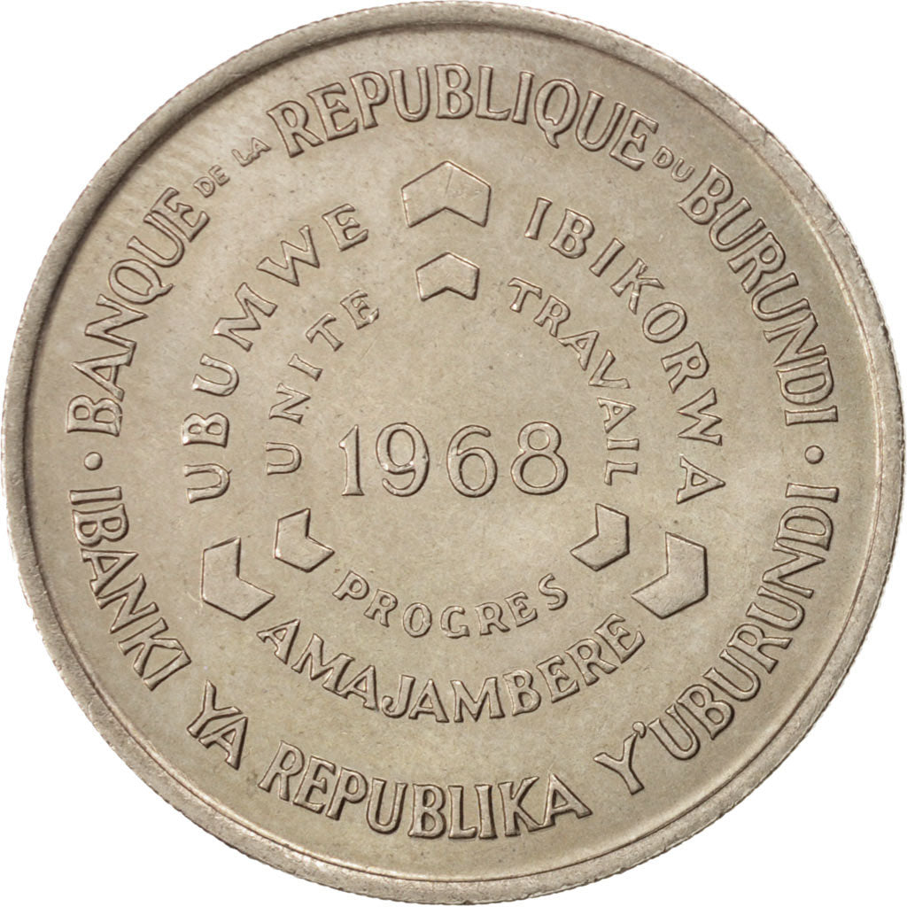 BURUNDI, 10 Francs, 1968, KM #17, MS(63), Copper-Nickel, 28, 7.91