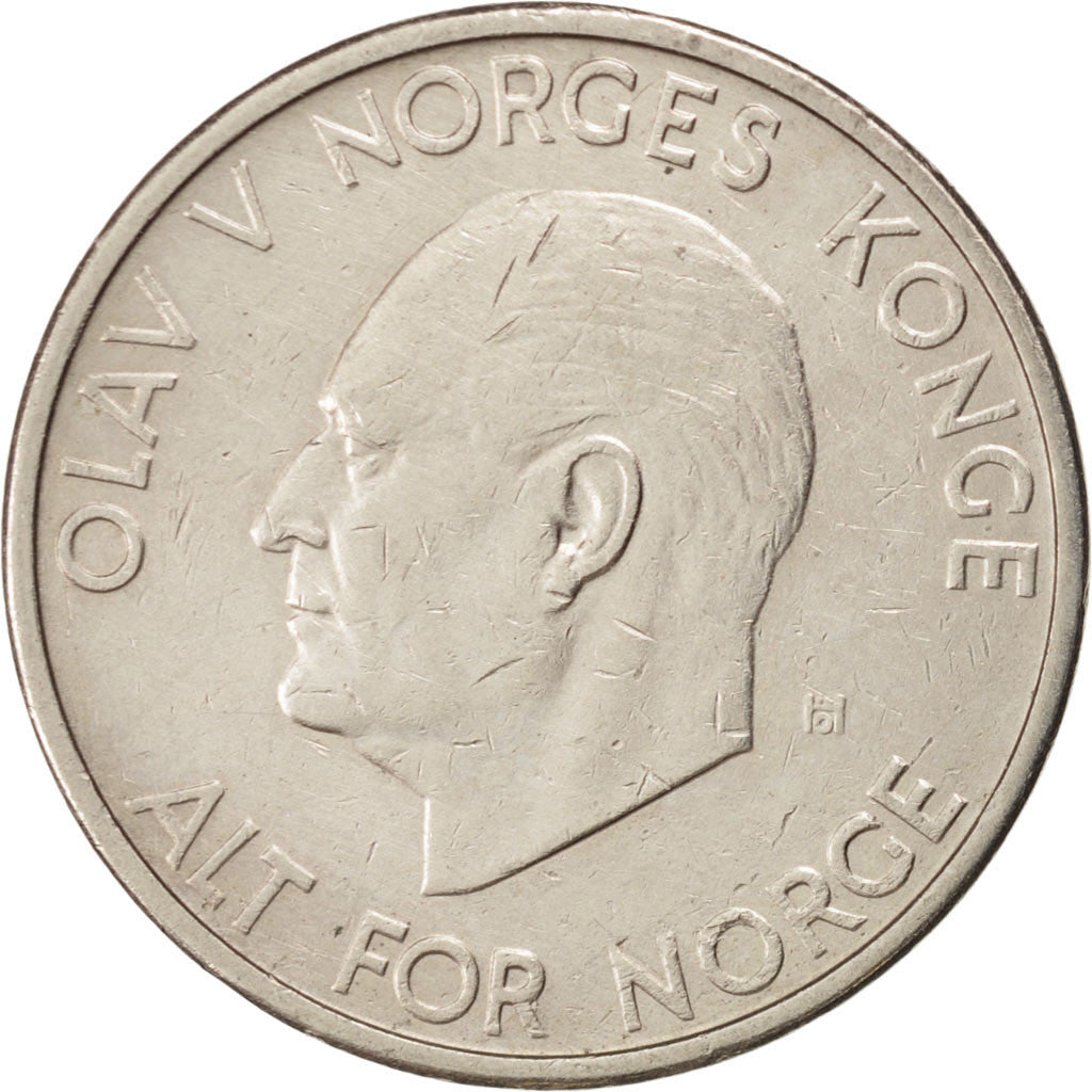NORWAY, 5 Kroner, 1966, KM #412, EF(40-45), Copper-Nickel, 29.5, 11.41