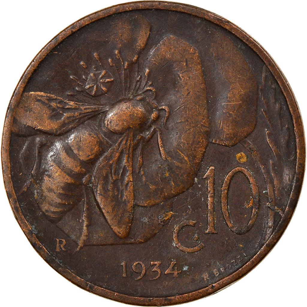 Münze, Italien, Vittorio Emanuele III, 10 Centesimi, 1934, Rome, S, Bronze