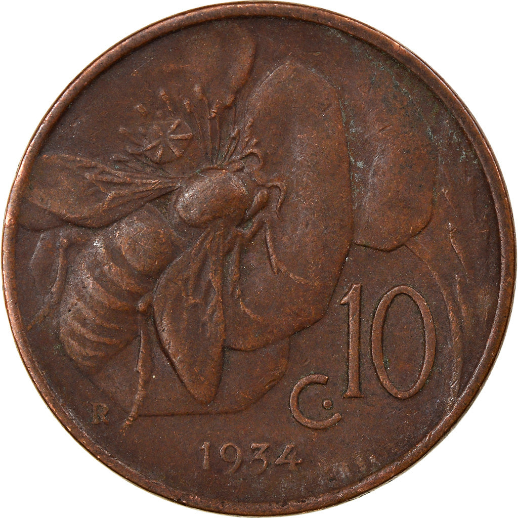 Moneda, Italia, Vittorio Emanuele III, 10 Centesimi, 1934, Rome, MBC, Bronce