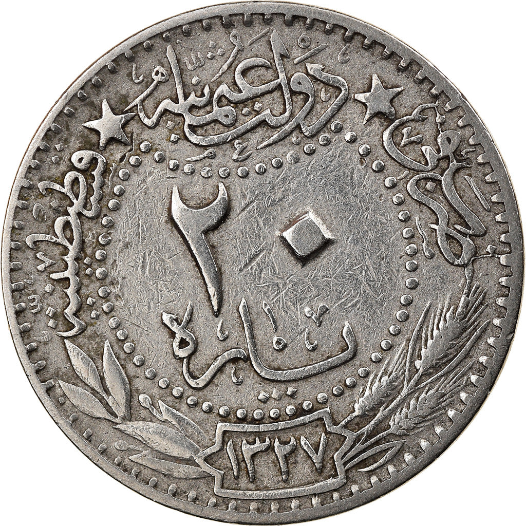 Moneta, Turchia, Muhammad V, 20 Para, 1913/AH1327, Qustantiniyah, BB, Nichel