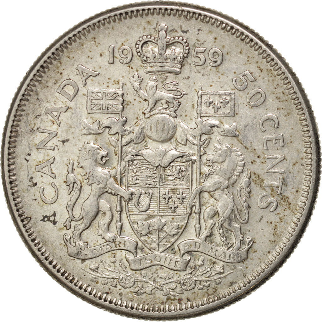 CANADA, 50 Cents, 1959, Royal Canadian Mint, KM #56, EF(40-45), Silver, 29.7,...