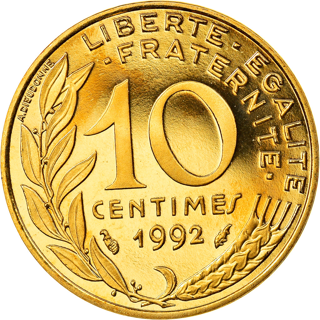 Munten, Frankrijk, Marianne, 10 Centimes, 1992, Paris, BE, FDC, Aluminum-Bronze