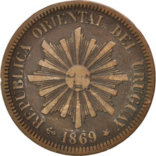 Uruguay, 2 Centesimos, 1869, Paris, Berlin, Vienna, MB+, Bronzo, KM:12