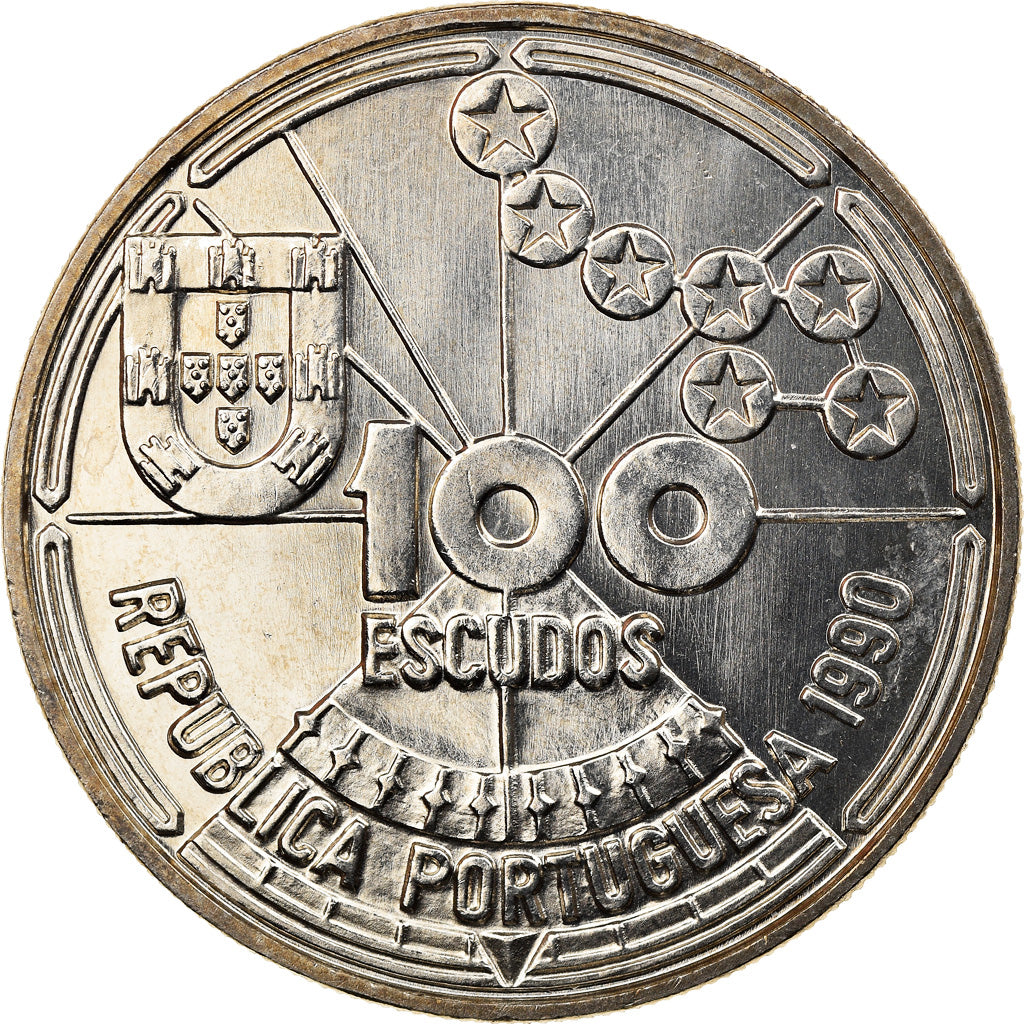 Moneta, Portogallo, 100 Escudos, 1990, Navigation astronomique, FDC