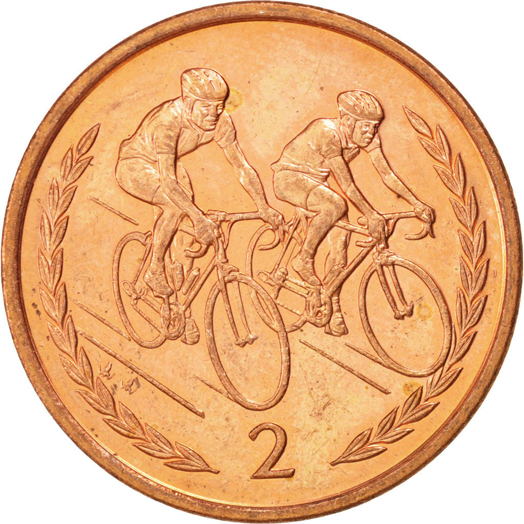ISLE OF MAN, 2 Pence, 1997, Pobjoy Mint, KM #589, MS(63), Copper Plated Steel,..