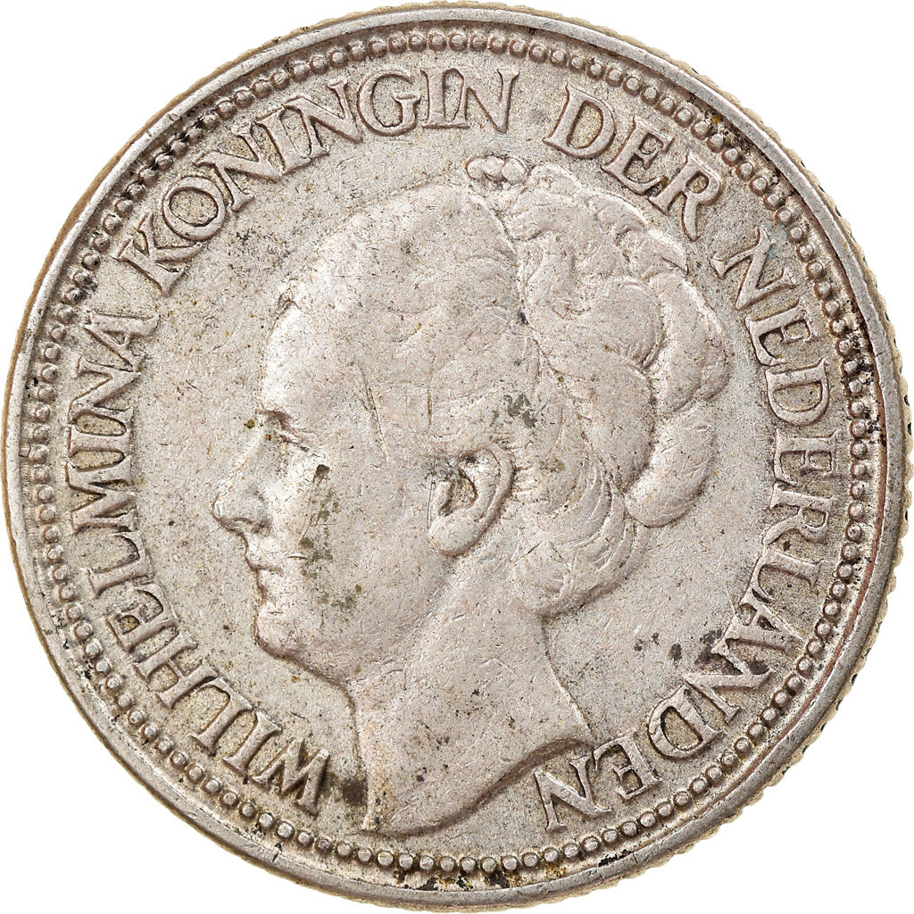 Moneda, Países Bajos, Wilhelmina I, 25 Cents, 1928, MBC, Plata, KM:164