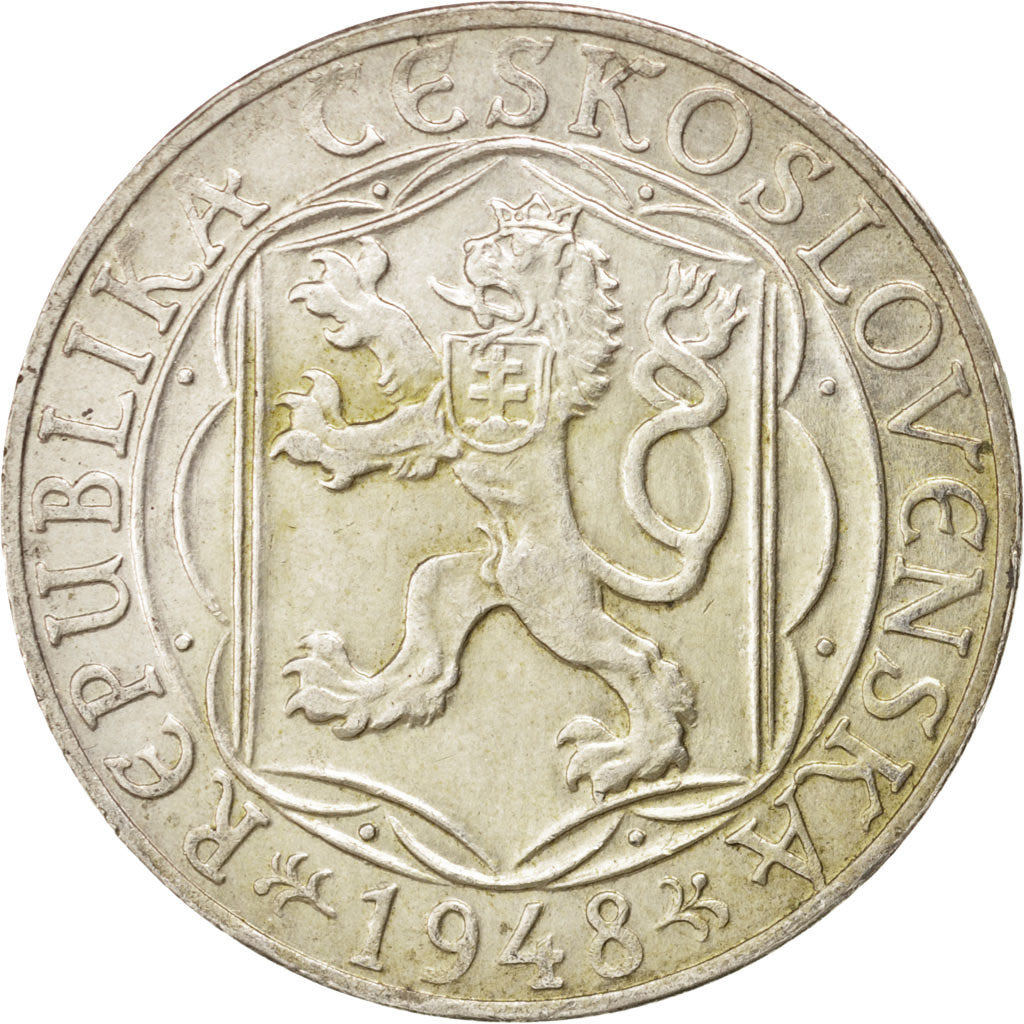 CZECHOSLOVAKIA, 100 Korun, 1948, KM #26, AU(55-58), Silver, 31, 13.88