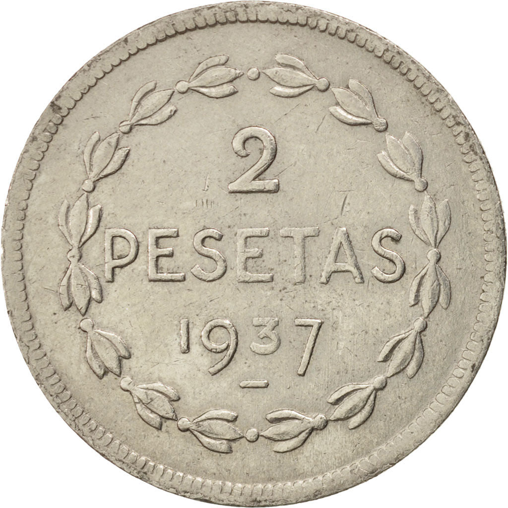 SPAIN CIVIL WAR, 2 Pesetas, 1937, Brussels, KM #2, EF(40-45), Nickel, 26, 8.04