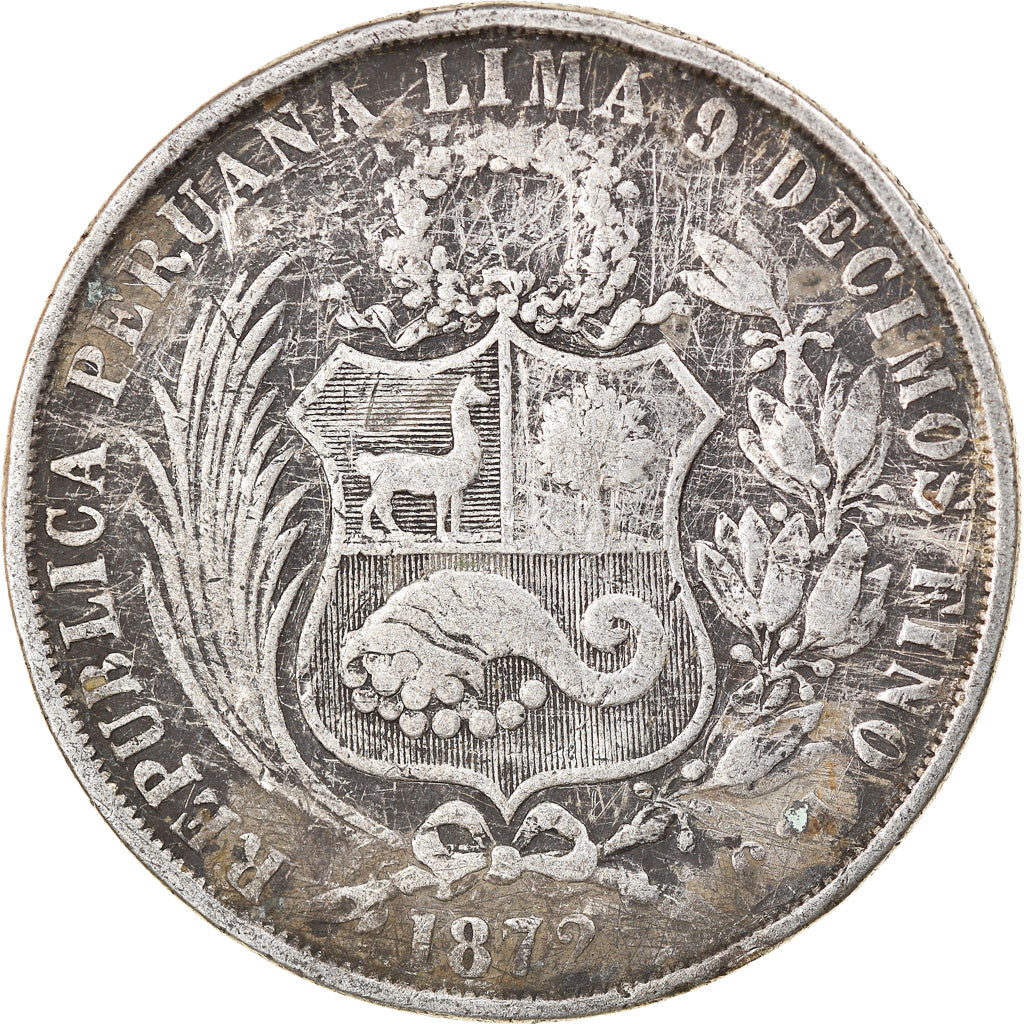 Moneta, Perù, SOUTH PERU, Sol, 1872, Lima, MB+, Argento, KM:196.3