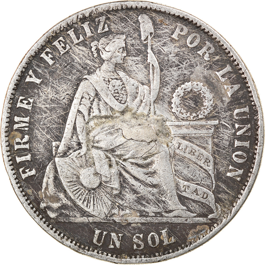 Moneta, Perù, SOUTH PERU, Sol, 1872, Lima, MB+, Argento, KM:196.3
