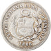 Moneta, Perù, SOUTH PERU, 1/5 Sol, 1866, Lima, MB+, Argento, KM:191