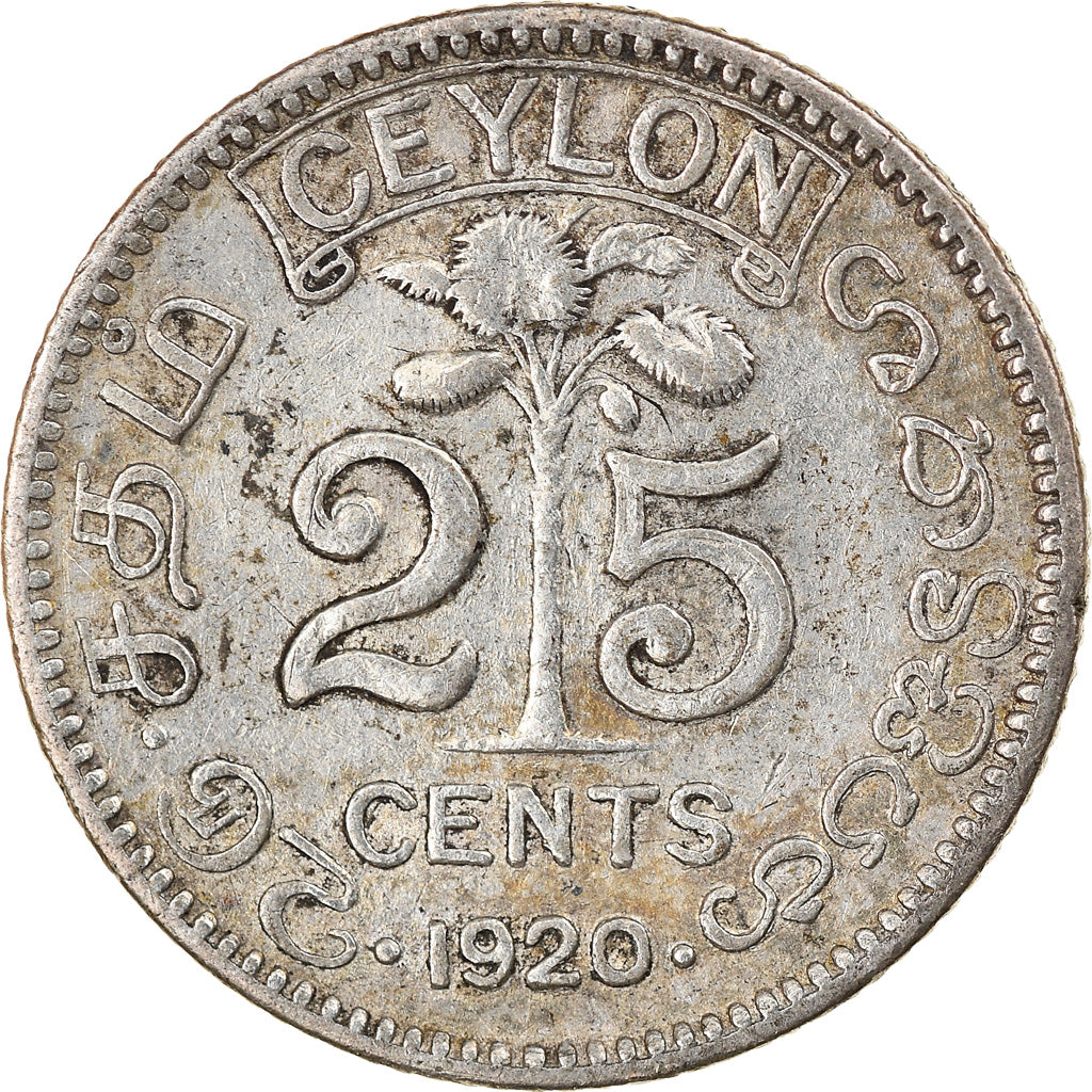 Münze, Ceylon, George V, 25 Cents, 1920, S+, Silber, KM:105a