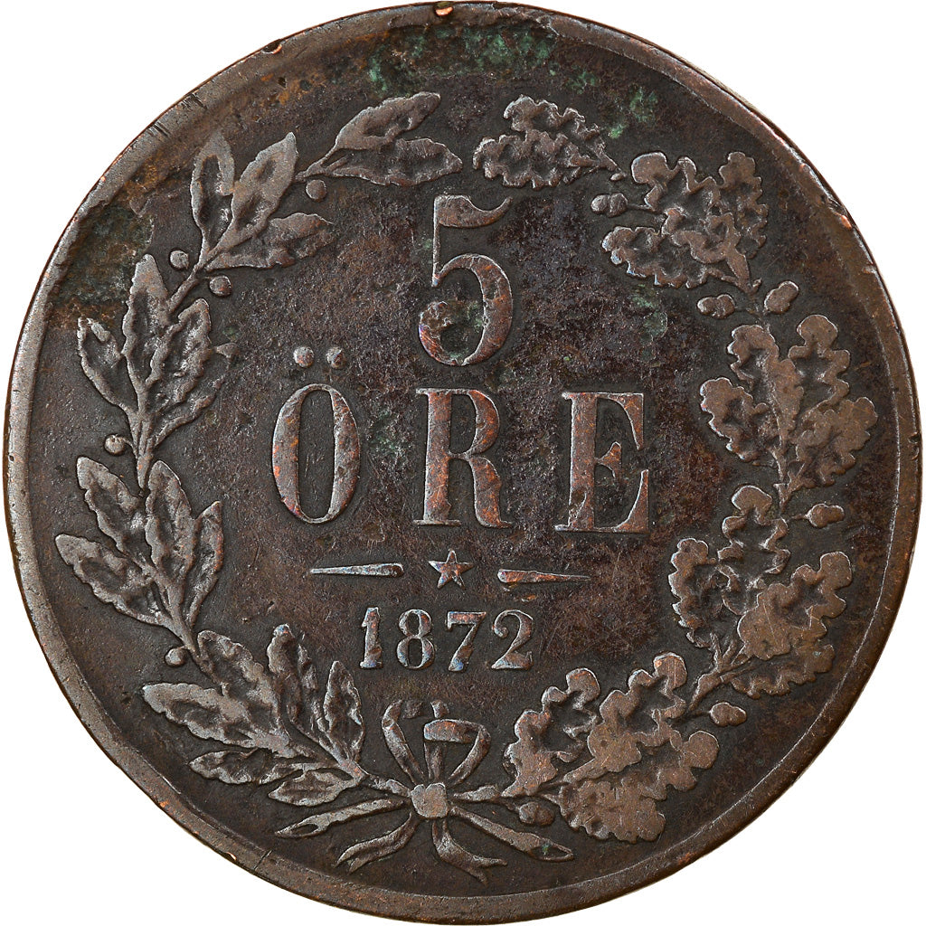 Moneta, Svezia, Carl XV Adolf, 5 Öre, 1872, MB+, Bronzo, KM:707