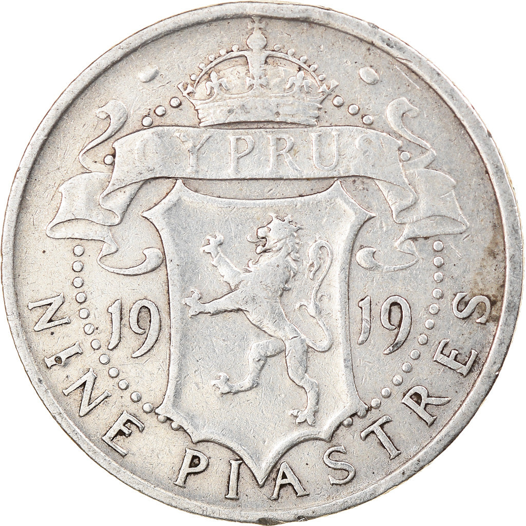 Moneta, Cipro, 9 Piastres, 1919, MB+, Argento, KM:13