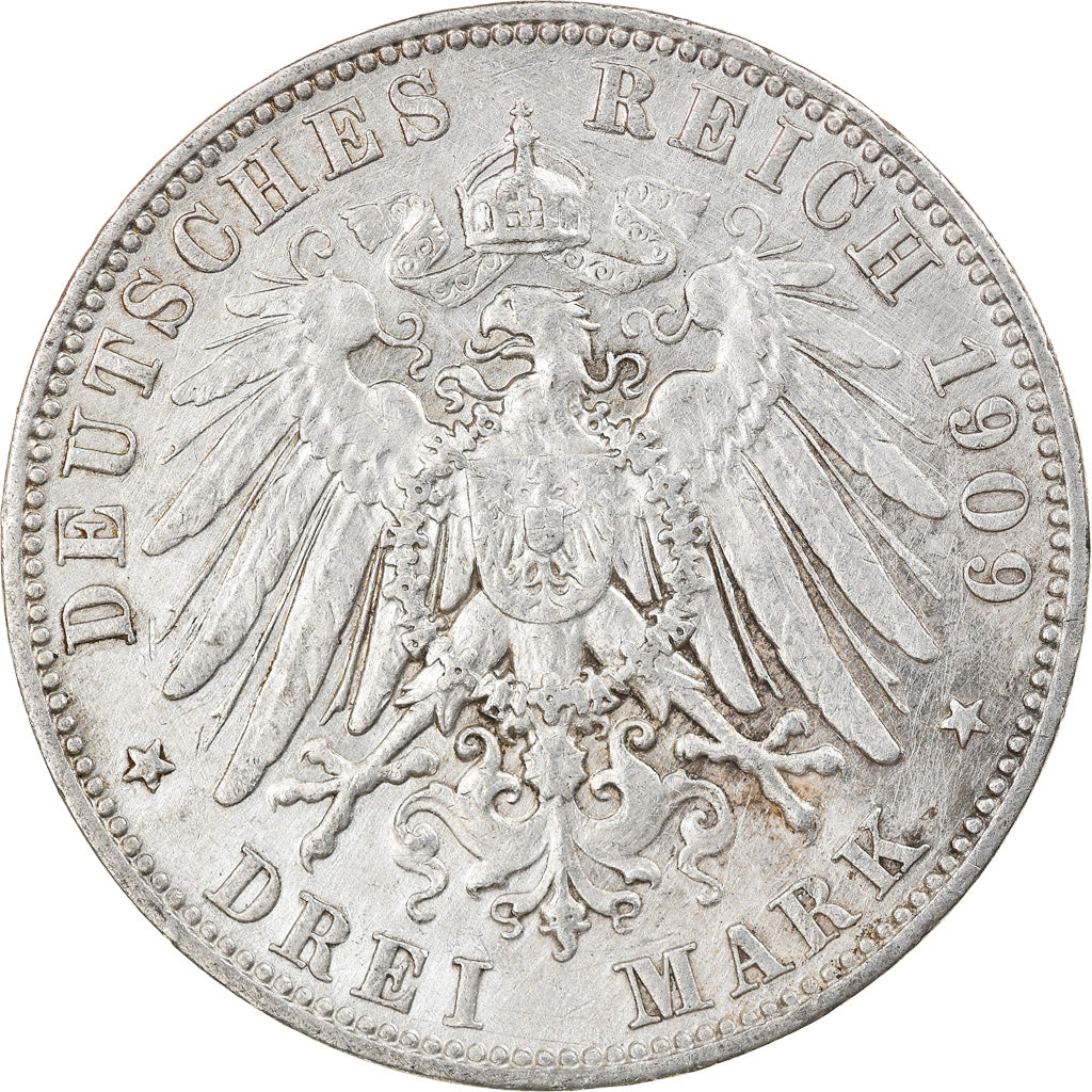 Moneta, Stati tedeschi, SAXONY-ALBERTINE, Friedrich August III, 3 Mark, 1909